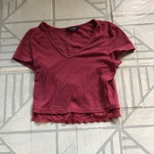 Women’s V-neck crop top with lace detail